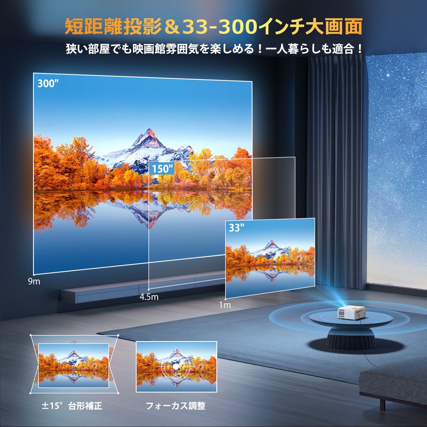 「2024進級版&超小型」プロジェクター 家庭用 高輝度12000LM 5GWiFi&Bluetooth5.3 4K対応 1080P ミニ軽量 短距離投影 明るさプラス ホームプロジェクター 台形補正 ホームシアター300"大画面 50%ズーム HiFiスピーカー 天井吊り可 IOS/Android/DVD/パソコン/PS4/USB/HDMI/SWITCH/PS機/接続可 2年保証