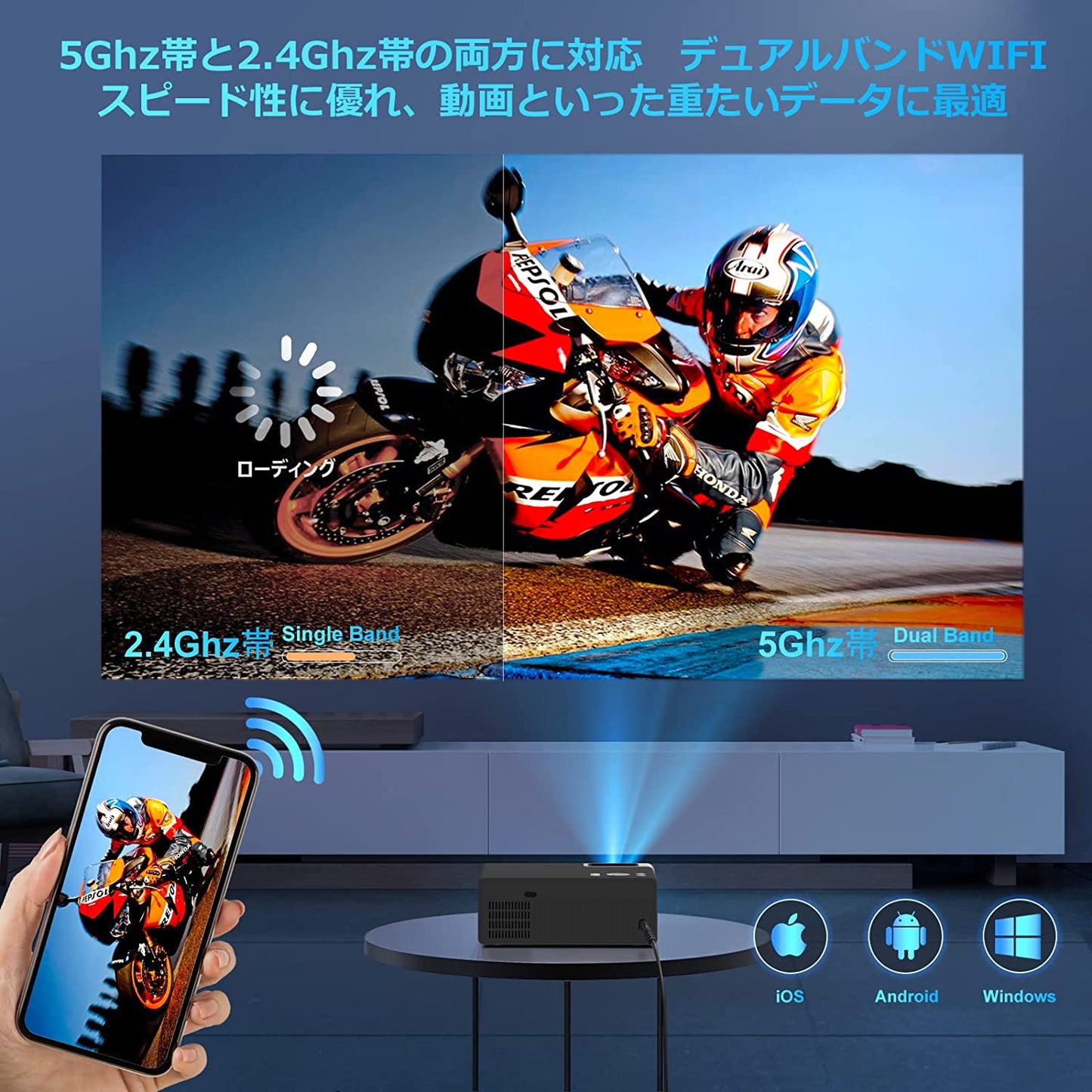 FUDONI プロジェクター 小型 家庭用 ホームプロジェクター 12000LM Wi-Fi Bluetooth5.0 フルHD 1080P 4K対応 高輝度 ワイヤレス接続 高画質 ホームシアター 300"大画面 コンパクト モバイル 高速5G&2.4G 高音質Hi-Fiスピーカー内蔵 リアル ネイティブ解像度 台形補正 ズーム機能 iPhone/iOS/Androidスマホ/タブレット/PC/DVD/TV Stick/PS4/PS5/Switch/X box接続可 /ビジネス/プレゼント