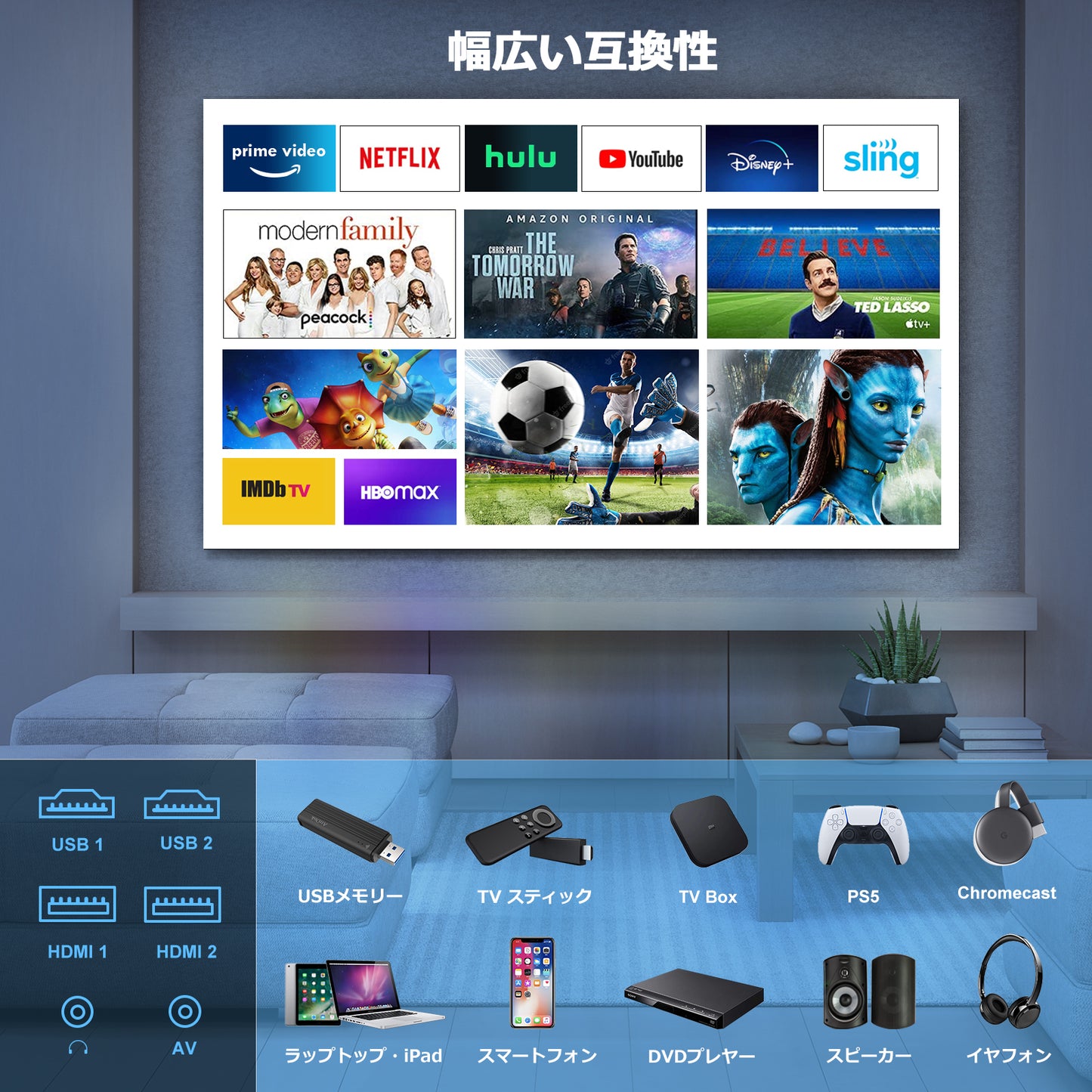 FUDONIプロジェクター WiFi Bluetooth フルHD 1080P 高輝度12000LM 4K対応 300"大画面 小型 モバイル 高速5G&2.4GWi-Fi Bluetooth5.0