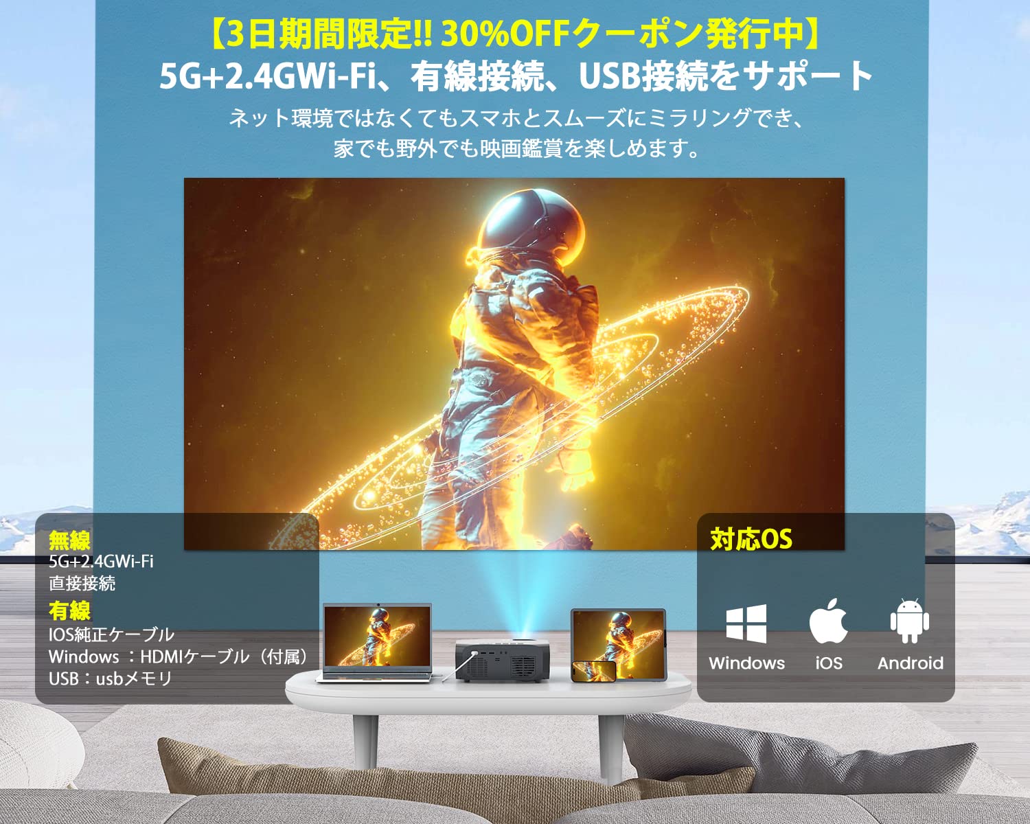 【高辉度プロジェクター＆テレビ代わり】プロジェクター 小型 400ANSIルーメン& 5G&2.4Gwifi 1080P 4K対応 8W  HIFIピーカー ホームプロジェクター【専用スクリーン付き】20000LM 家庭用プロジェクター フルHD 300インチ大画面  Bluetooth5.1