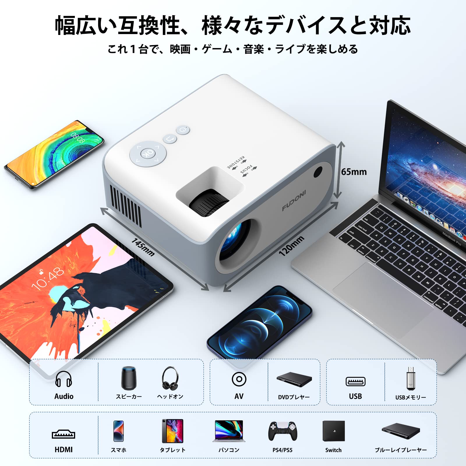 【スマホで簡単 配線不要】プロジェクター  9500lm フルHD 4K対応