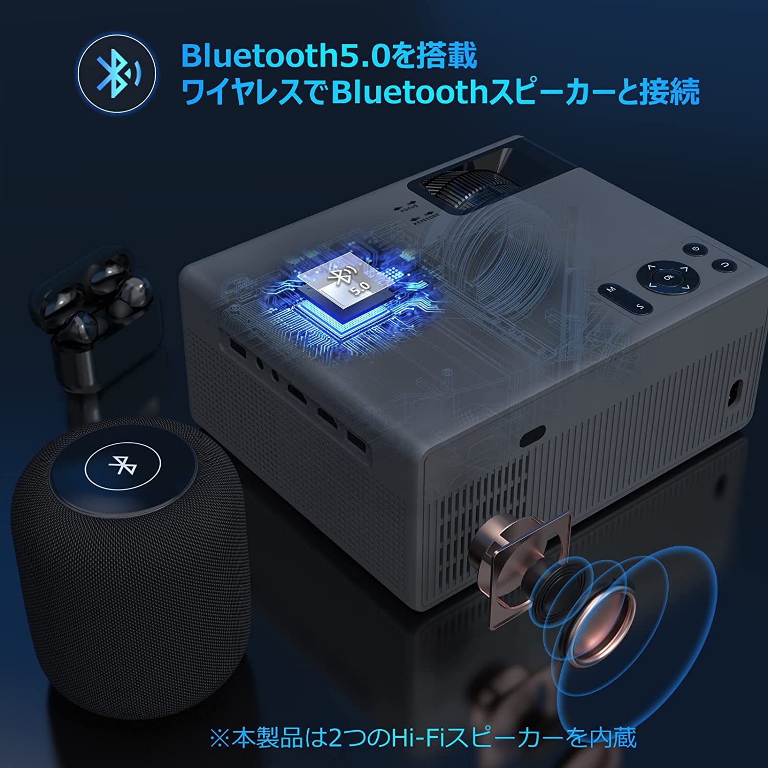 FUDONI プロジェクター 小型 家庭用 ホームプロジェクター 12000LM Wi-Fi Bluetooth5.0 フルHD 1080P 4K対応  高輝度 ワイヤレス接続 高画質 ホームシアター 300